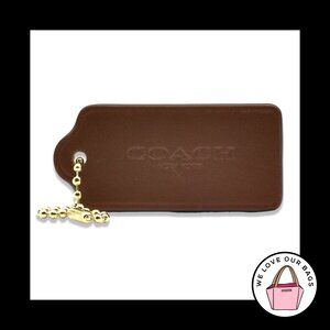 2.25" COACH NEW YORK Brown Smooth Leather Brass Fob Bag Charm Keychain Hang Tag